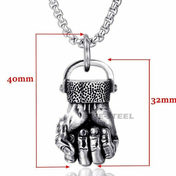 New Silver Mens Boxing Fist Pendant Necklace - Picture 4 of 5